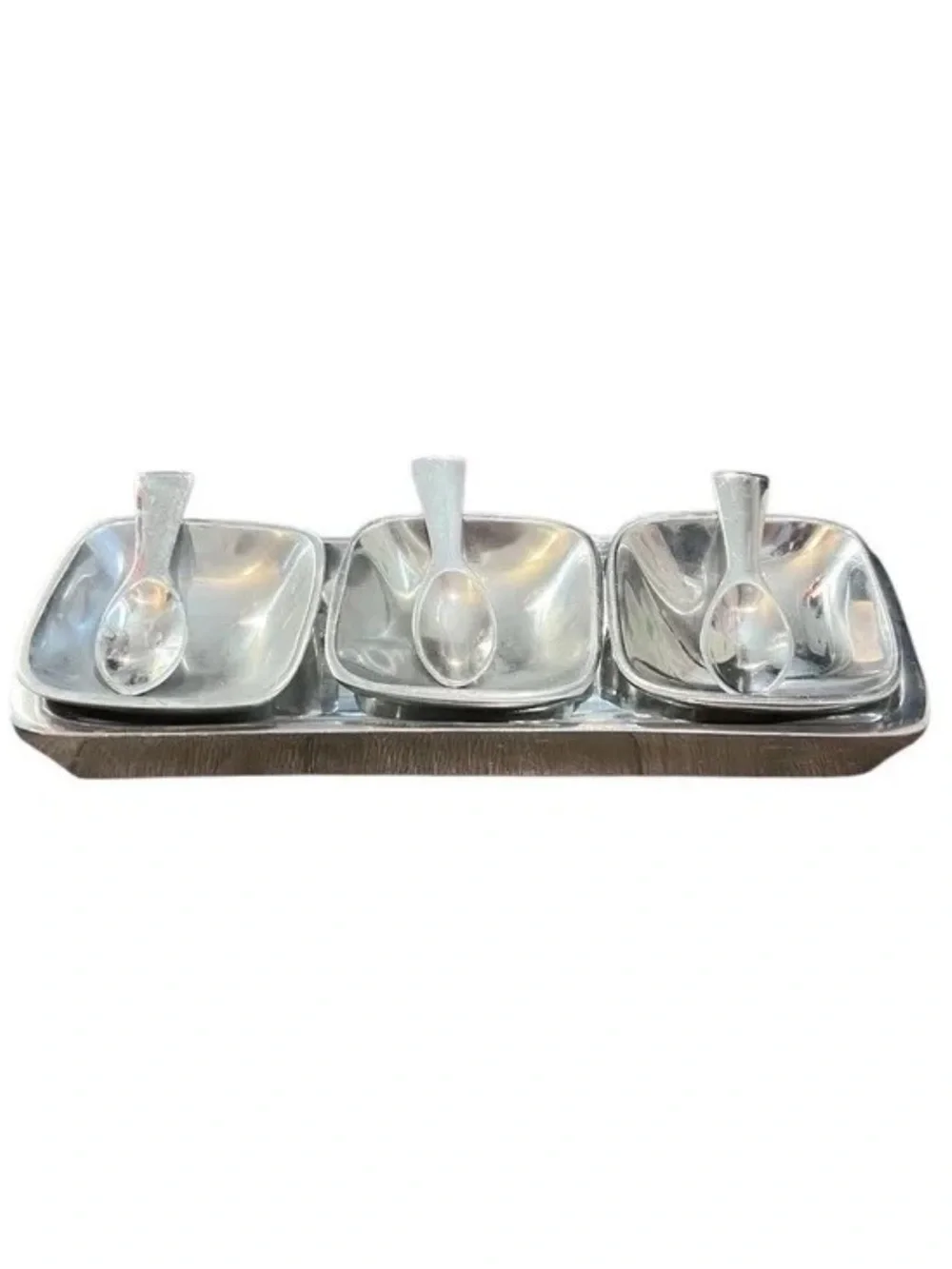 POTTERY BARN Barona Silver 7 Piece Aluminum Silver Condiment Service Set Platter